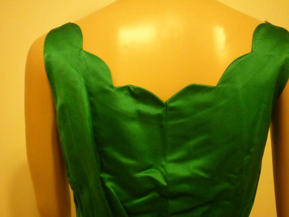 vintage green satin cocktail dress - image 4