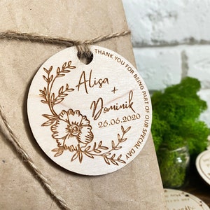 Hochzeit Gunsten Tags Benutzerdefinierte Hochzeit Gunsten Personalisierte Holz-Tags Holz-Tags Danke Hochzeit Gefälligkeiten für Gäste Rustikale Hochzeit Gunsten Danke