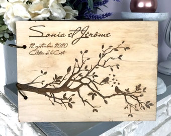 Personalized Tree Branch Wedding Guest Book Custom Birds Wooden Sign Registry Whimsical Engagement Keepsake