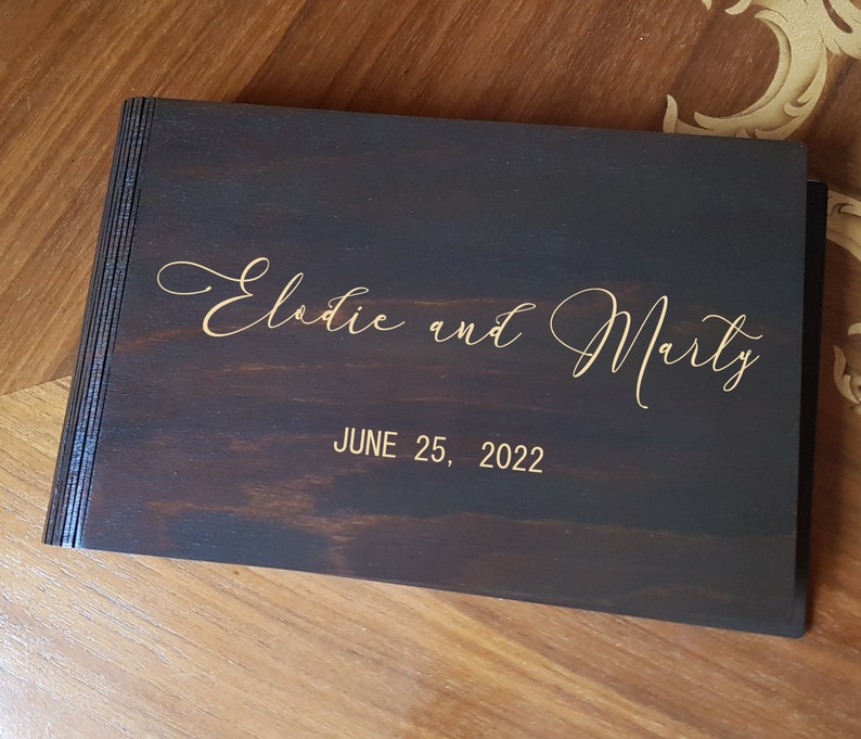 Wood Wedding Guest Book Wooden Personalized Guest Book Wedding Monogram Rustic Wedding Guest Book Wood Photo Album Wedding Photo Guest Book zdjęcie 7
