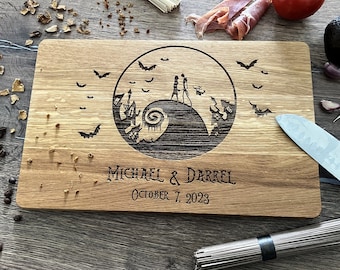 Christmas Tales wood cutting board Halloween personalized wedding cutting board engraving for couple cutting board Nightmare gift gothic