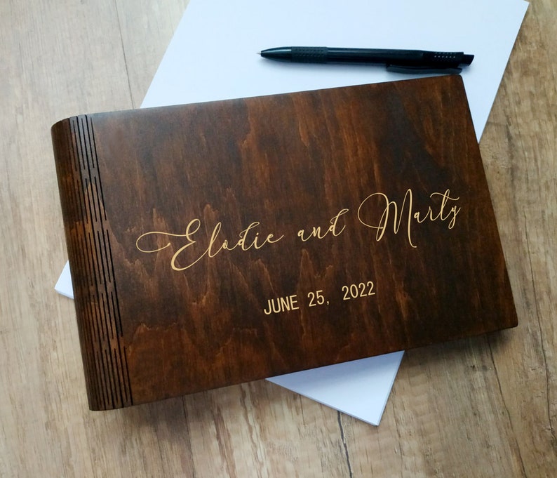 Wood Wedding Guest Book Wooden Personalized Guest Book Wedding Monogram Rustic Wedding Guest Book Wood Photo Album Wedding Photo Guest Book zdjęcie 6