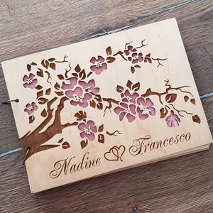 Personalized Wedding Guest Book Wooden Guest Book Rustic Wedding Guest Book Tree Wedding Guest Book Wood Guest Book Wedding sakura flowers