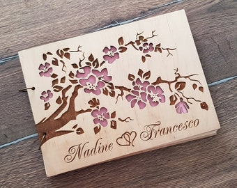 Personalized Wedding Guest Book Wooden Guest Book Rustic Wedding Guest Book Tree Wedding Guest Book Wood Guest Book Wedding sakura flowers