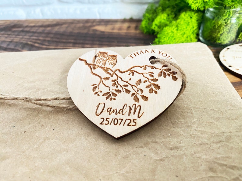 Wedding favor tags Custom Wedding Hear tags Personalized Wood Thank you tags Wedding Favors for Guests Rustic Wedding favor Thank you wooden image 5