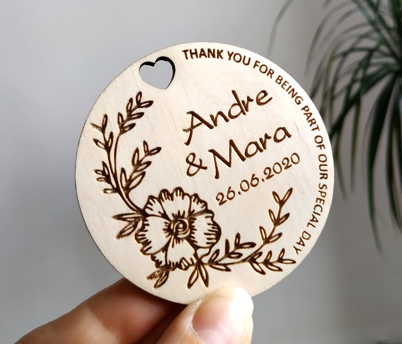 Wedding favor tags Custom Wedding Hear tags Personalized Wood Thank you tags Wedding Favors for Guests Rustic Wedding favor Thank you wooden image 9