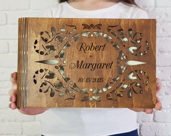 3D Personalized Photo Album 3D Wooden Guest Book Rustic Wedding Guest Book  Photo Wood Album Wooden Scrapbook Wedding Photo Book for Couple