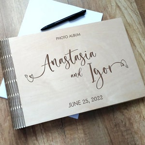Wood Wedding Guest Book Wooden Personalized Guest Book Wedding Monogram Rustic Wedding Guest Book Wood Photo Album Wedding Photo Guest Book zdjęcie 5