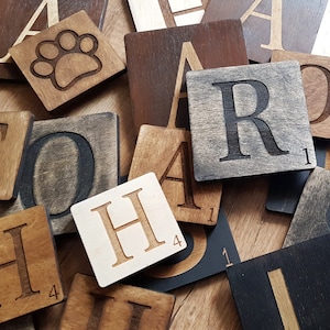 Scrabble wall letters wooden scrabble tile Family Name Signs Wall Wooden scrabble tiles wall art Scrabble Wood Letters Wood Crossword Pieces