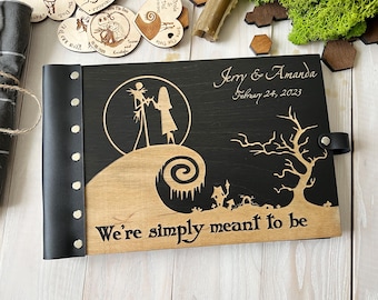 Personalized Wood Wedding Guestbook Till Death - Christmas Scary Tales Photo Album - Gothic Rustic Scrapbook