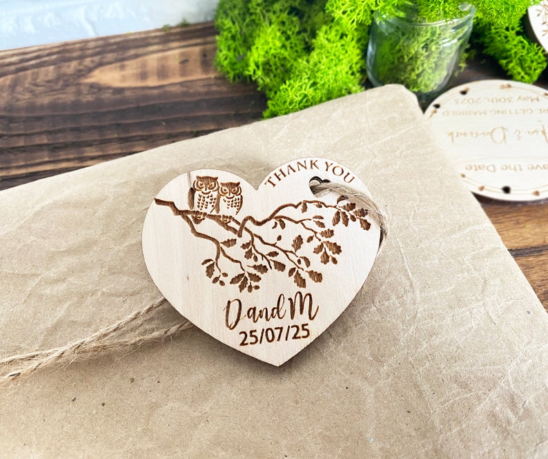 Wedding favor tags Custom Wedding Hear tags Personalized Wood Thank you tags Wedding Favors for Guests Rustic Wedding favor Thank you wooden image 3