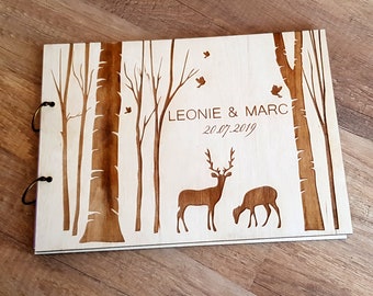 Personalized Wedding Guest Book Engraved Wooden Guest Book Rustic Wedding Guest Book Deer Guest Book Wood Note Book Guest Book Wedding Tree