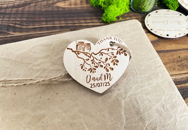 Wedding favor tags Custom Wedding Hear tags Personalized Wood Thank you tags Wedding Favors for Guests Rustic Wedding favor Thank you wooden image 4