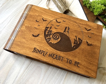 Moonlight Tales Personalized Photo Album - Gothic Wooden Guest Book - Spooky Christmas Skeleton Scrapbook