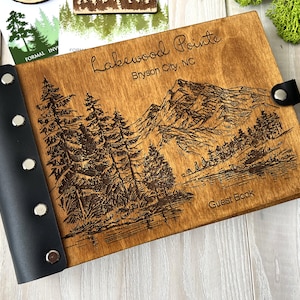 Nuestro álbum de fotos de aventuras Libro de visitas para bodas en la montaña Álbum de recortes de viajes personalizado Libro de visitas de madera Libro de fotos de bodas en el bosque Álbum de viajes