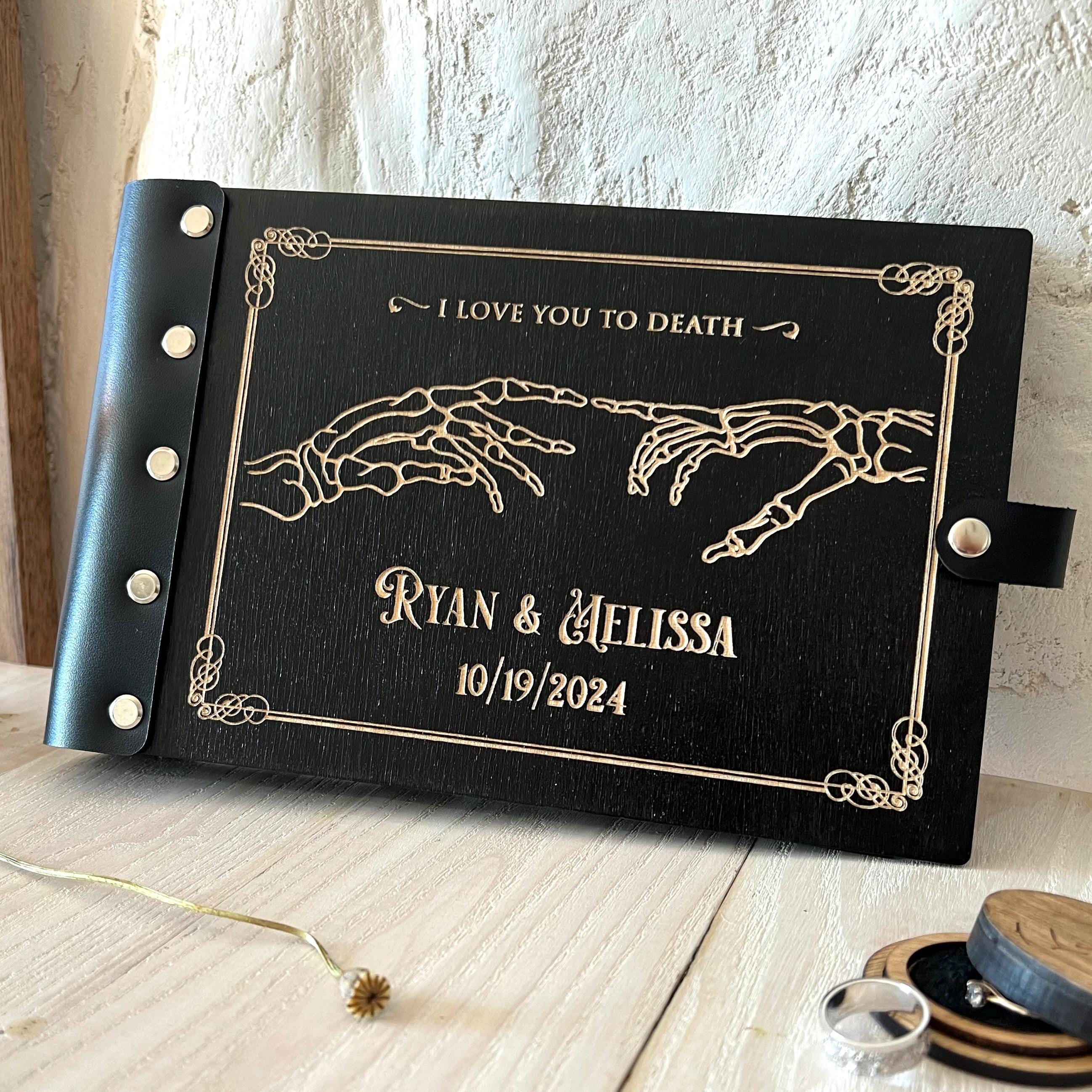 Goth Wedding Photo Album Spooky Wedding Guest Book skeleton hands Photo Book Gothic Personalized Photo Album Love to Death guest book skull