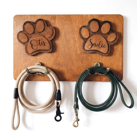 Personalisierte Holz Hundeleine Halter Benutzerdefinierte Pet Organizer fr  zwei Hunde - Etsy.de