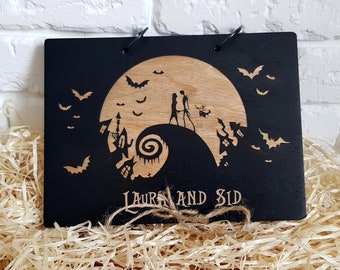 Halloween Wooden Personalized Guest Book Christmas Tales Wedding Guest Book Wood Rustic Wedding Guest Book Bridal Shower Guest Book gothic