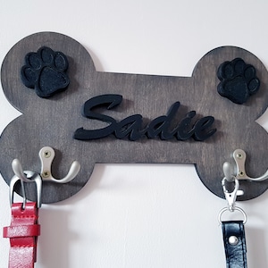 Wood Dog Leash Holder for wall Personalized Custom Pet Gift Dog Leash Holder Wooden Organizer dog name sign wood dog bone Sign hanger key