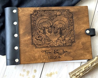 Personalized Skeleton Wedding Guest Book: Gothic Skull Photo Album Till death