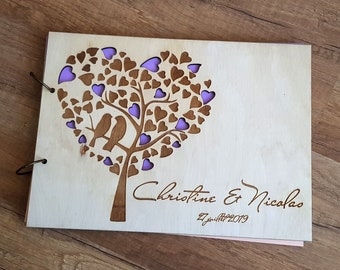 Wedding Personalized Guest Book Engraved Guest Book Heart Wooden Rustic Wedding Guest Book Wood GuestBook Wedding Tree Guest Book love birds