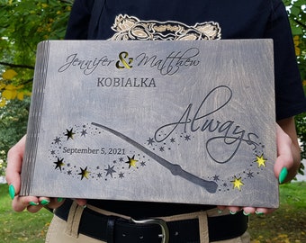 Wedding Photo Album Wood Scrapbook Album Rustic wedding guestbook with photo Wooden Personalized Photo Book Always Guest Book fantasy theme