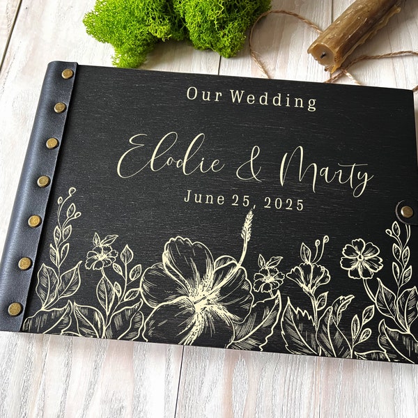 Scrapbook Wedding Photo Album Personalized Guest Book floral Photo Book Rustic Guest Book birds Wood Guest Book Flowers Personalized Album