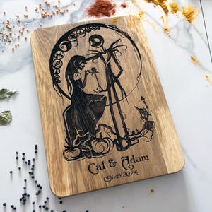 Skull Chopping Board Christmas Tales wood cutting board Halloween wedding cutting board engraving for couple cutting board goth character