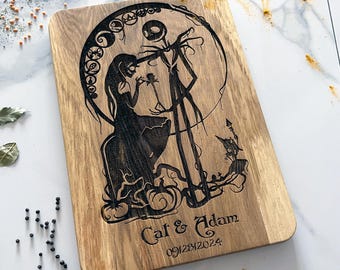 Skull Chopping Board Christmas Tales wood cutting board Halloween wedding cutting board engraving for couple cutting board goth character