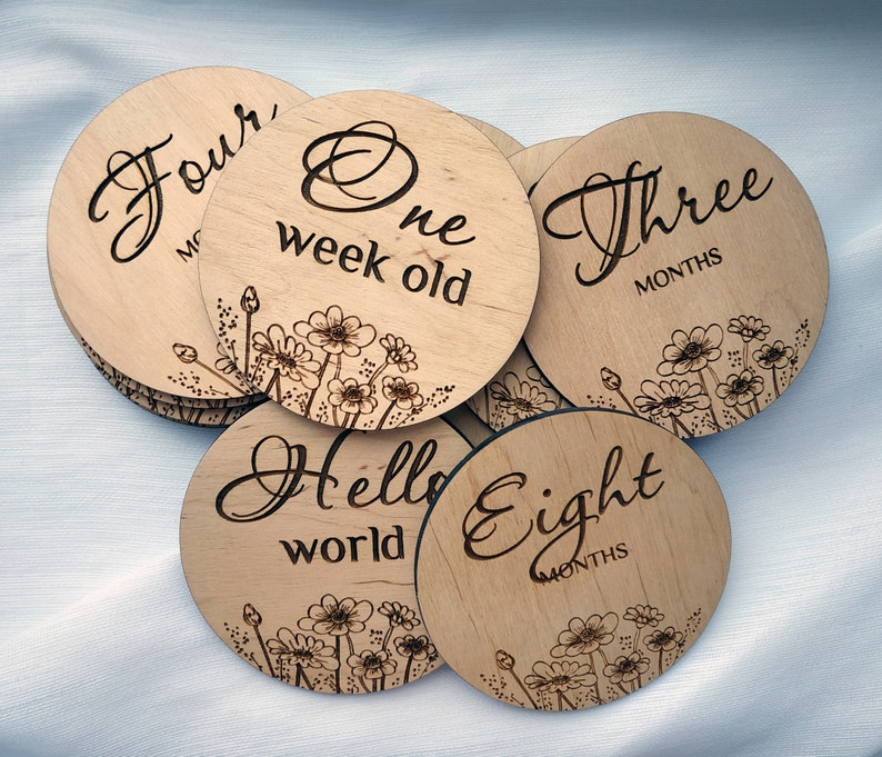 14 Wood Baby Milestone Cards Wood Baby Monthly Milestone Wood Etsy