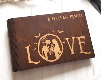 Personalized Spooky Wedding Wood Guest Book, Spooky Scary Tales Scrapbook, Dark Christmas Photo Album