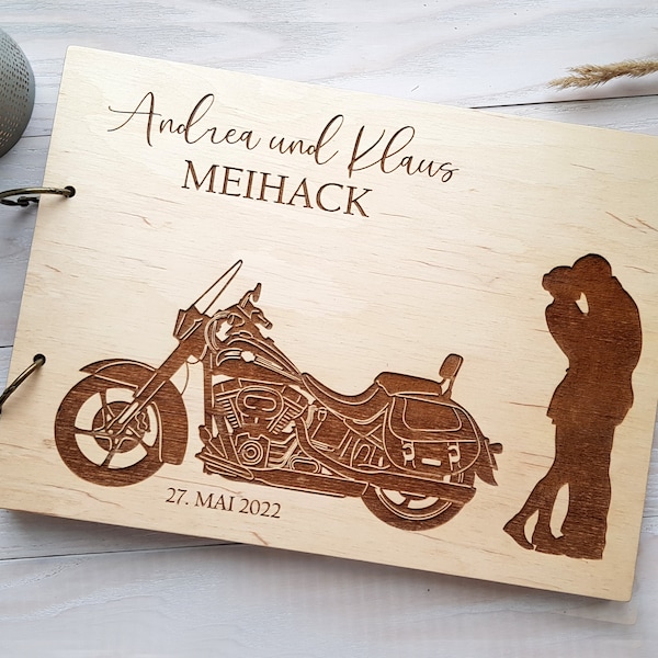 Personalized Wedding Guest Book Wooden Guest Book Rustic Wedding Guest Book Motorcycle Guest Book Biker Couple Wedding Guest book Adventure