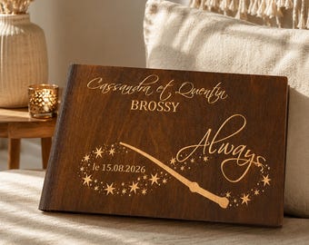 Scrapbook Always Personalized Wooden Wedding Guest Book: Wizardry Castle, Fantasy Theme Photo Album