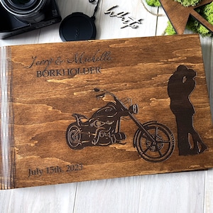Wooden Adventure Book Personalized Guest Book Motorcycle Photo Book Rustic Wedding Guest Book Travel Photo Album Biker Couple Photo Album