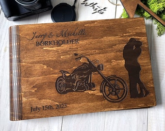 Wooden Adventure Book Personalized Guest Book Motorcycle Photo Book Rustic Wedding Guest Book Travel Photo Album Biker Couple Photo Album