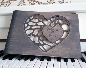 Personalized GuestBook Wedding Guest Book Wooden Personalized Photo Album Heart Rustic Wedding Guest Book Wood Photo Album Couples Scrapbook
