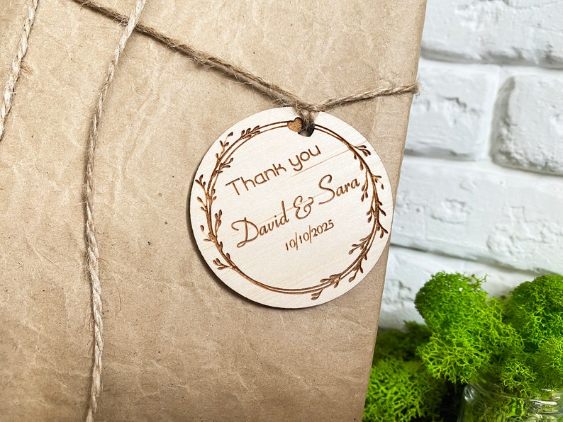 Personalized Thank you Wedding Favor Tags Wood Rustic Wedding Thank You Tags Rustic Wedding Thank You Favors Tags Wooden Favor Tags Flowers image 5