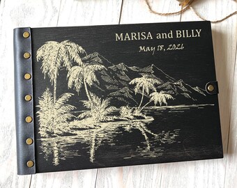 Palm trees Photo Album Mountain Wedding Guest Book Personalized Travel Scrapbook Wooden Guest Book Sea Wedding Photo Book Adventure Album