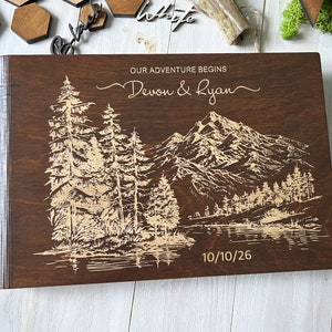 Mountain Personalized Scrapbook Wooden Adventure Photos Book Wedding Guest Book Engraved Travel Guest Book Forest Photos Album Our Adventure