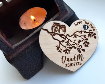 Wedding Personalized Save The Date Wood Save The Date Magnet Rustic Wooden Wedding Save The Date Magnet Wood Owl Wedding Favors Tag Hearts