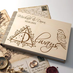 Album fotografico di nozze sempre personalizzato, libro degli ospiti in legno inciso, album di ritagli magico, regalo magico Gufo Luna
