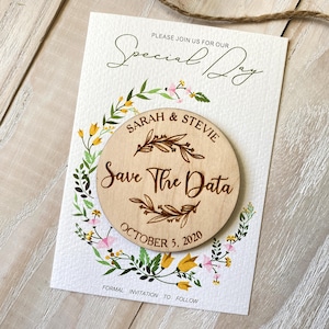 Ímã para salvar a data de casamento com arte botânica com cartão Ímã para salvar a data de madeira Casamento exclusivo com pássaro salvar a data para o batismo