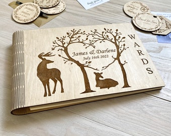 Wood Wedding Photo Book Wooden Personalized Guest Book Wedding with Deer Rustic Guest Book Personalized Photo Album Wedding Scrapbook Family