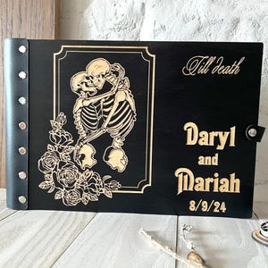 Love to Death Wedding Photo Album Skeleton Hands Wedding Guest Book Gothic Photo Guest Book Sugar Skulls Personalized Photo Album Halloween