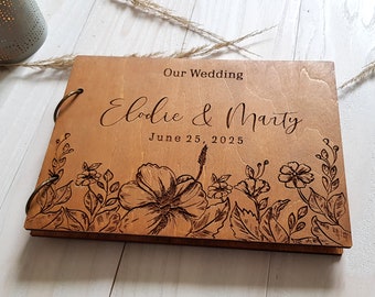 Scrapbook Personalized Wedding Guest Book Wooden Guest Book Rustic Wedding Guest Book Wood Instant Photos Book Floral Guest Book Photo Album