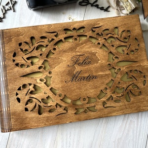 Bruiloftsgastenboek met foto Gepersonaliseerde Fotoalbum Houten Gastenboek Rustiek Fotoalbum Houten Plakboek Bruiloftsfotoboek voor Koppel