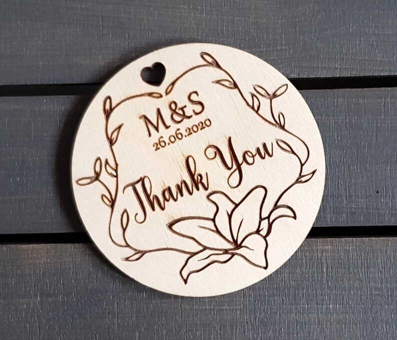 Wedding favor tags Custom Wedding Hear tags Personalized Wood Thank you tags Wedding Favors for Guests Rustic Wedding favor Thank you wooden image 6