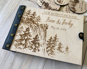 Our Adventure Photo Album Mountain Wedding Guest Book Personalized Travel Scrapbook Wooden Guest Book Forest Wedding Photo Book Travel Album