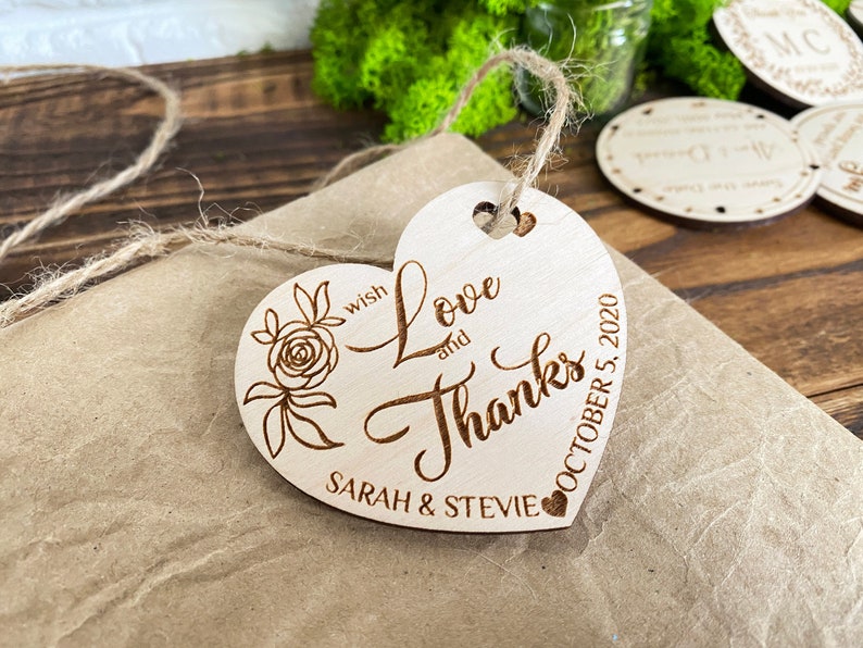 Personalized Thank you Wedding Favor Tags Wedding Favors Magnet Thank you Tags Rustic Tags wooden Tags Hearts Tags Wood Tags Wedding Favor image 1