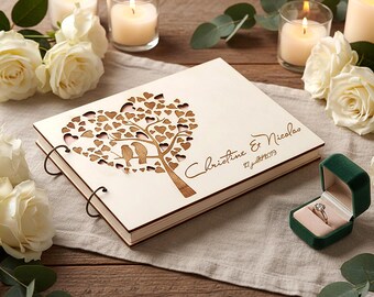 Personalized Heart Tree Wedding Guest Book Custom Lovebirds Wooden Registry Romantic Engagement Keepsake
